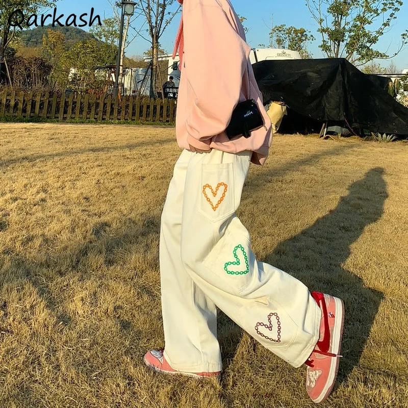 

Джинсы женские с принтом, универсальные широкие брюки в стиле хип-хоп, с завышенной талией, винтажная уличная одежда в стиле Харадзюку для студентов