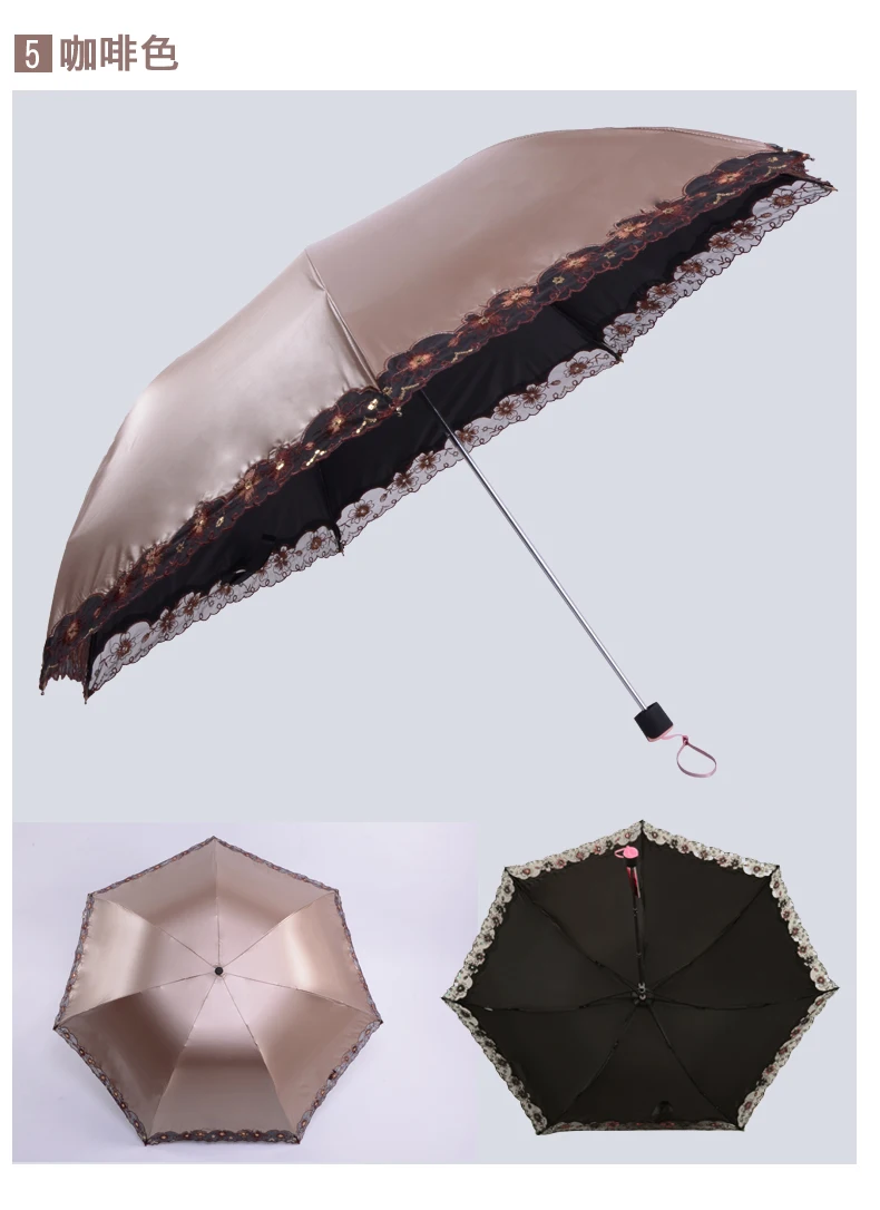 Зонт женский двухслойный складной Модный маленький зонтик от ветра с кружевом 7
