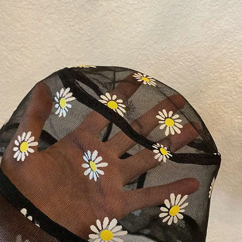 

2020 Summer Thin Mesh Gauze Small Daisy Print Fisherman Hat Female New Outdoor Breathable Sun Hat Basin Hat