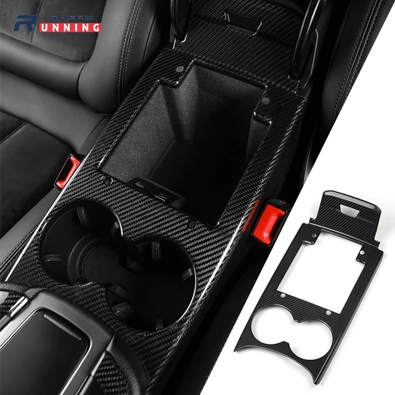 

For Porsche Macan 2014-2020 Car styling Genuine Carbon Fiber Center Console Tea Storage Panel Stickers Interior Car Accessories