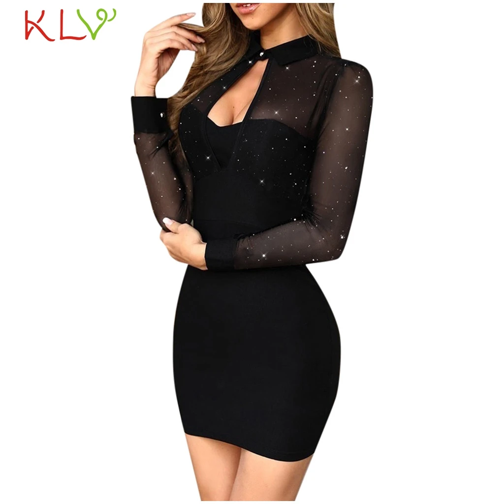 Сексуальное платье женское Сетчатое блестящее Прозрачное мини-платье