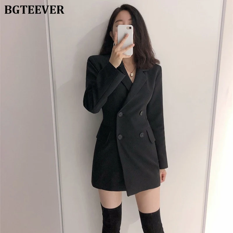 Модный двубортный женский пиджак пальто тонкий зазубренный воротник Женская