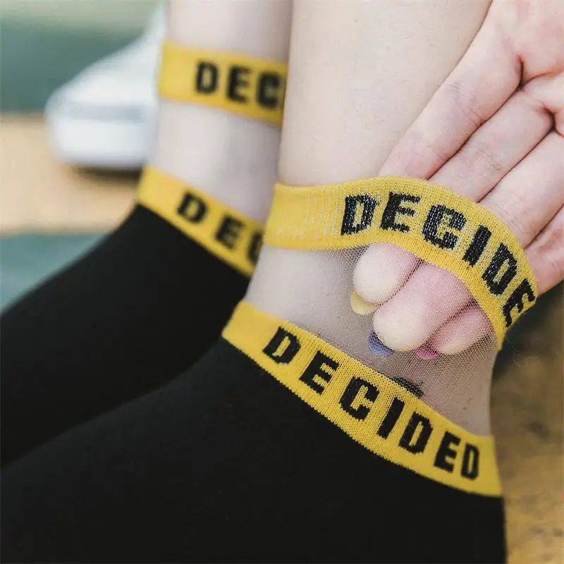 Летние прозрачные носки с буквенным принтом женские ажурные хлопковые короткие