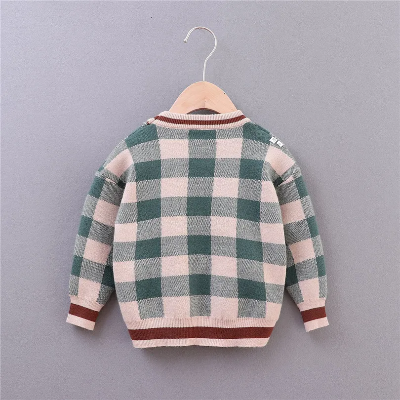 Свитера для мальчиков осенне-зимний клетчатый Детский свитер девочек кардиган
