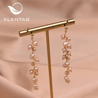 xlentag romantic natural pink semi baroque pearl dangle earrings for women stud earing engagement party trending jewlery ge0908b