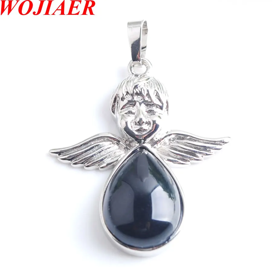 WOJIAER Natural Stones Angels Girl Necklace & Pendants Black