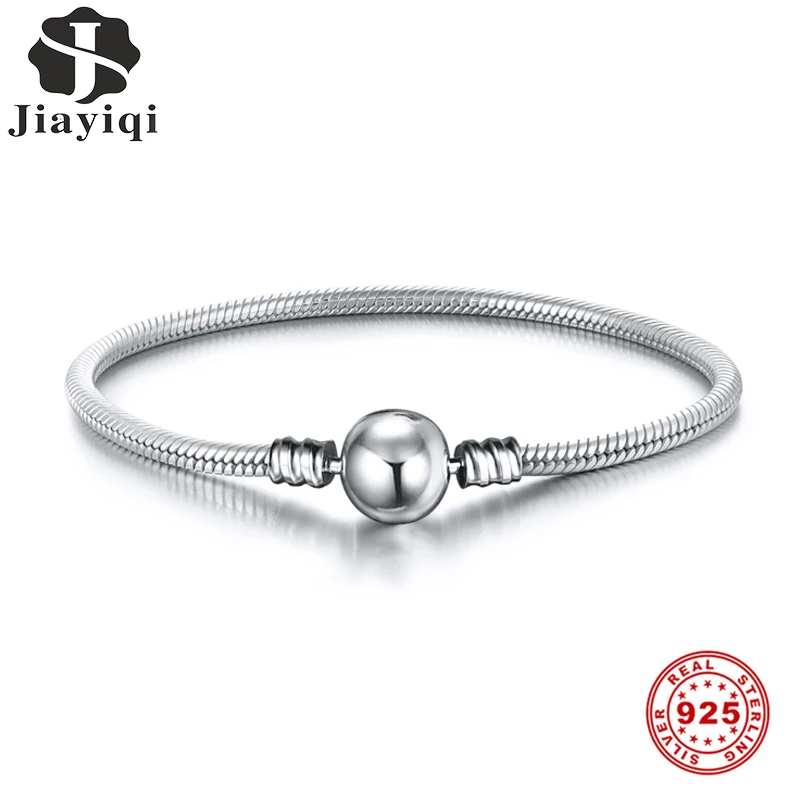 Jiayiqi, круглая пряжка, змеиная кость, 925 серебряный браслет, подходит 925 пробы, серебряные женские браслеты, амулеты, сделай сам, 925 серебряные ювелирные изделия