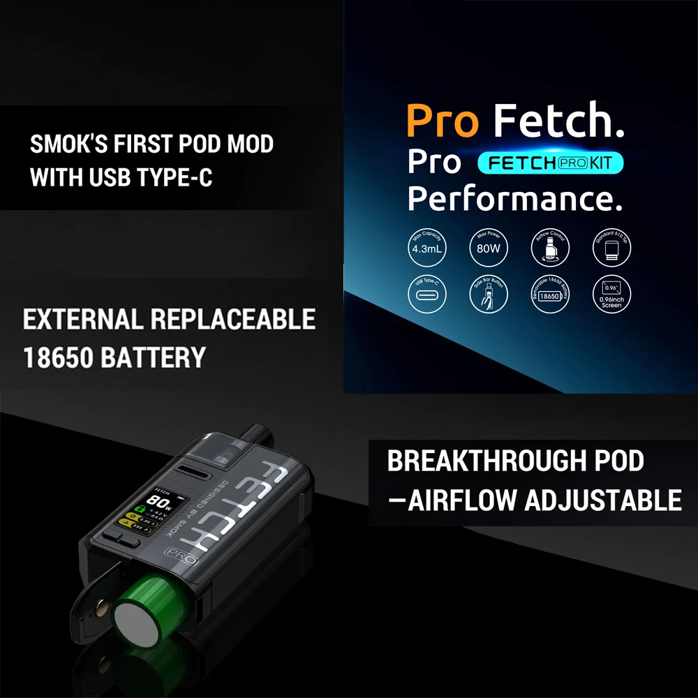 Newest SMOK Fetch Pro KIT 80W Pod Vape 4.3ml Capacity RGC RPM Coil Electronic Cigarette Vaporizer VS RPM40 RPM80 | Электроника