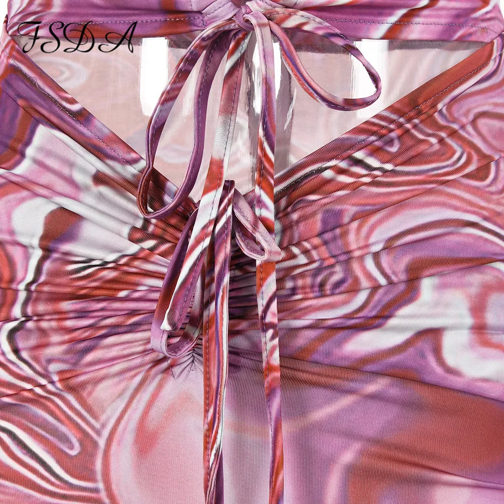 

Funny 2021 Summer Sexy Bodycon Dress Women Halter Neck Y2K Print Sleeveless Hollow Out Beach Midi Bandage Party Dresses