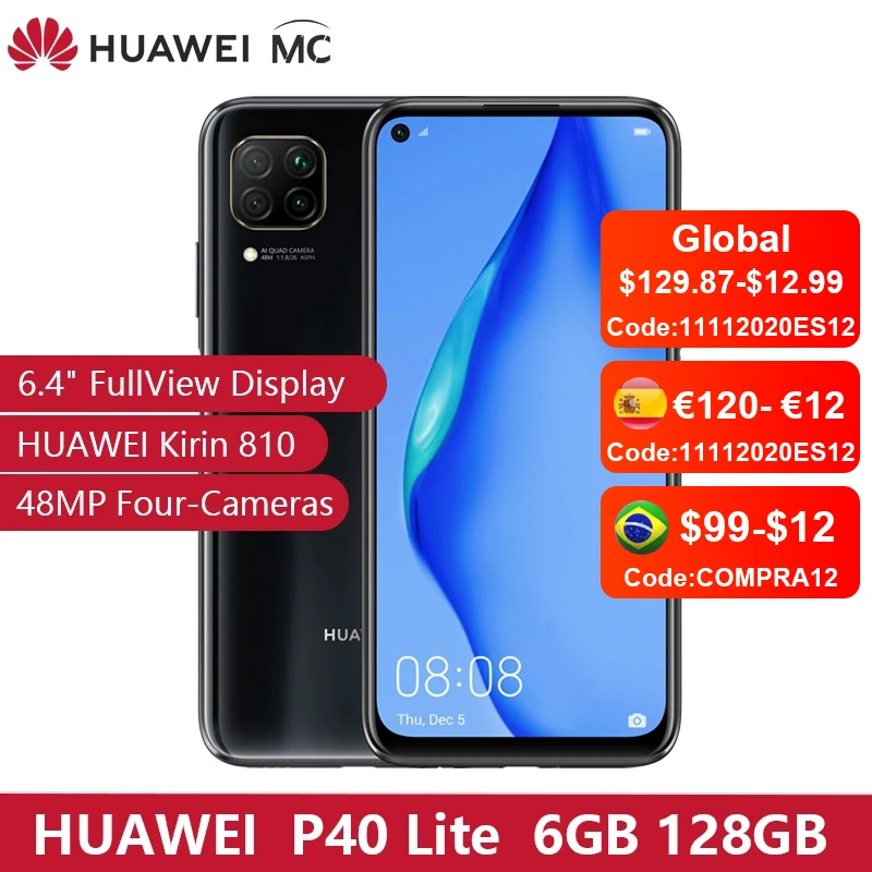 HUAWEI P40 Lite 6 ГБ 128 4 &quotFullView дисплей 2310 × 1080 Kirin810 Восьмиядерный EMUI 10 0 48MP четырьмя