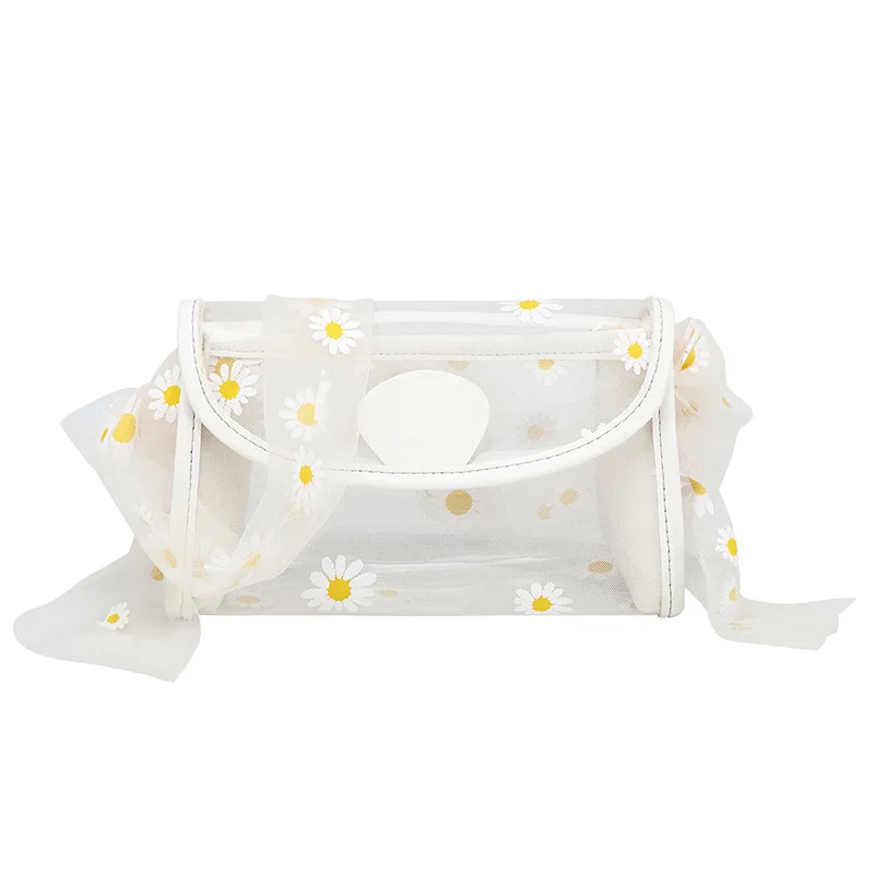 

New Small Chrysanthemum Printing Transparent Ribbon Small Square Bag Fashion One-shoulder Mobile Phone Bag Foreign Trade Women