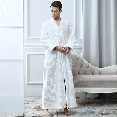 Beige Men Женские очень длинные размера плюс толстые теплые пижамы мужские Зимние коралловые флисовые ночные рубашки на молнии для беременных фланелевые ночные рубашки - Цвет: Beige Men