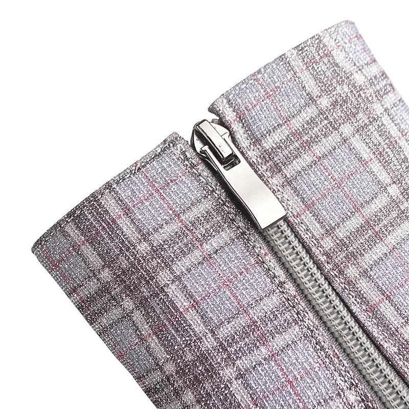 

2019 New Women High Heel Boots Fashion Plaid Sequined Cloth Ankle Boots Pointed Toe Zipper Autumn Winter Party Short Boots