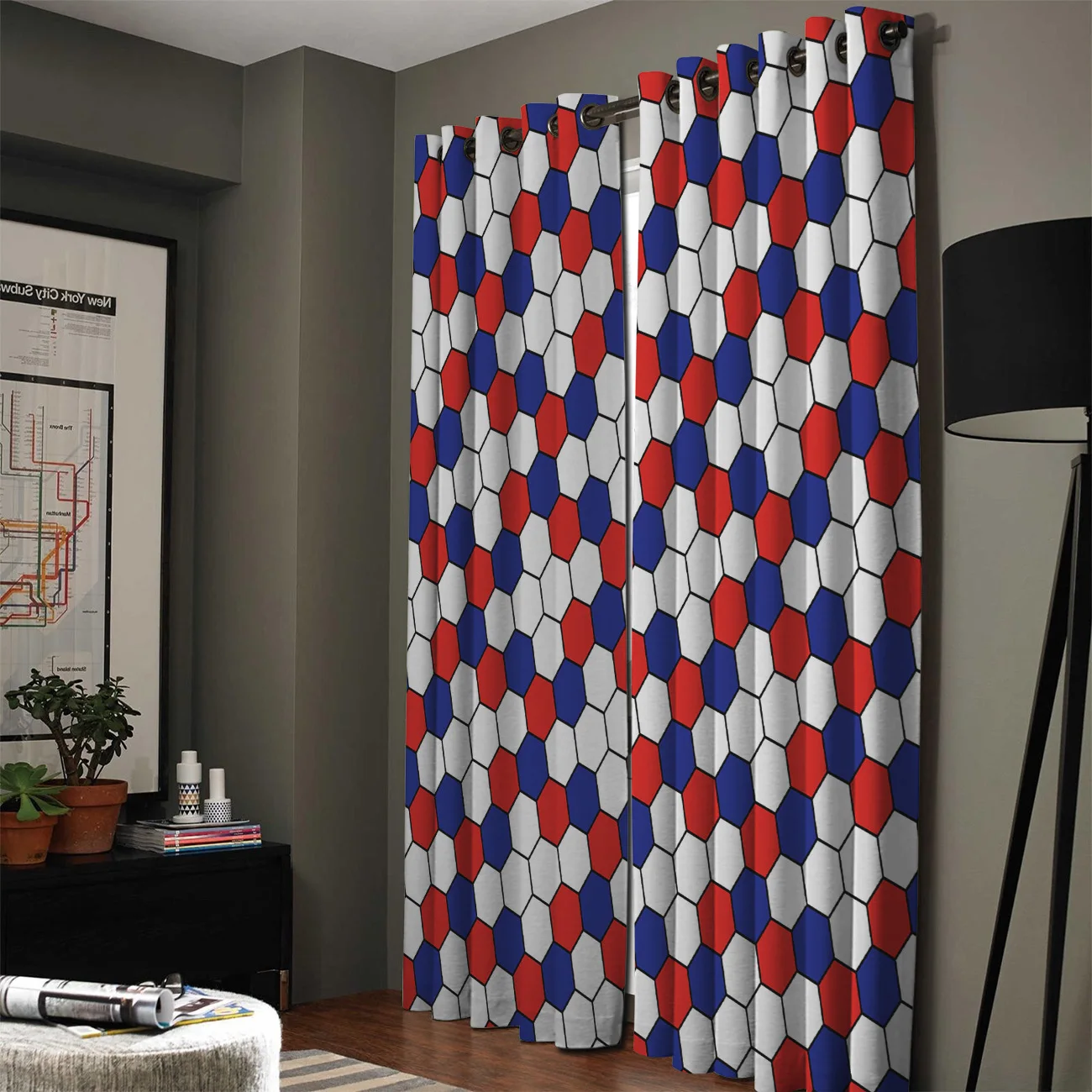 Белые и синие шестиугольные геометрические узоры оконные занавески s гостиная