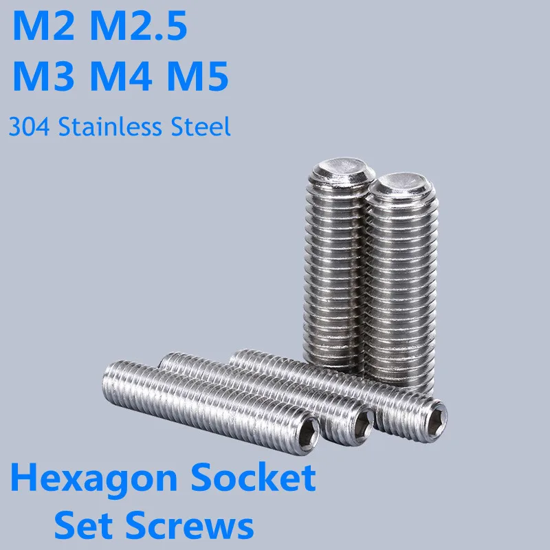 

Винты С шестигранным отверстием из нержавеющей стали, 50 шт., M2, 5, 5 M3, M3.5, M4, M5 304, винты с безголовым болтом DIN916