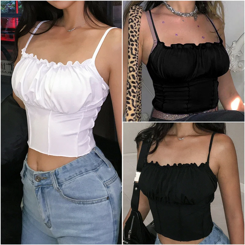 

2020 New Sexy Women White Black Crop Tank Top Halter Tee Shirts Bra Vest Strap Crop Top Shirt Camisole Clubwear