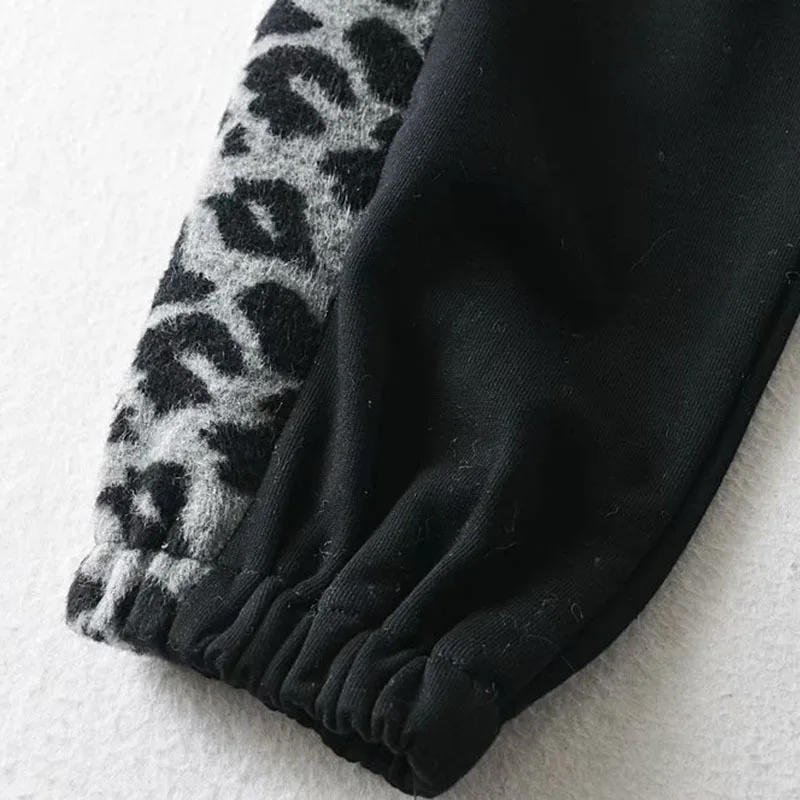 

SeeBeautiful Leopard Printrf Stitching Pants Elastic High Waist Pulling Rope Contrast Color New Fashion 2021 Spring Women M848