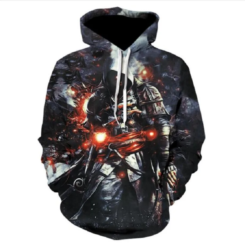 

Autumn and winter new 3D digital printing hooded fashion trend black team men's sweater