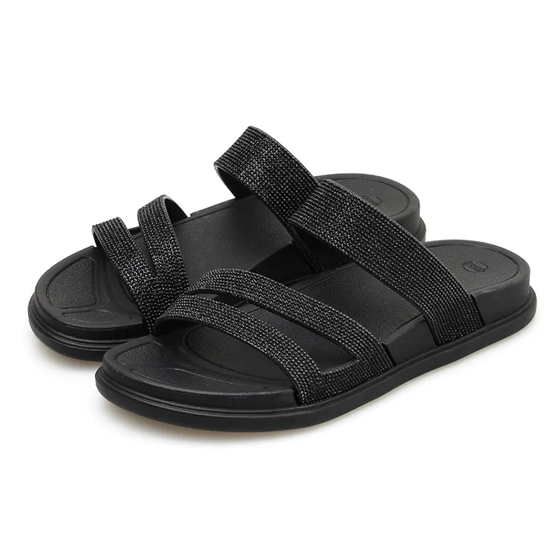 

Summer Women Slippers Outdoor Sandals Casual Wild Joker Flat Heel Non-slip Women Shoes Sandals Solid Black PVC