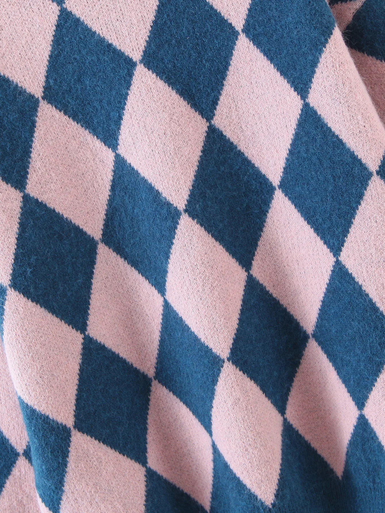 

N0064-Korean Style Women's Clothing 2020 Autumn Winter New round Neck Diamond Contrast Color Plaid Casual Sweater