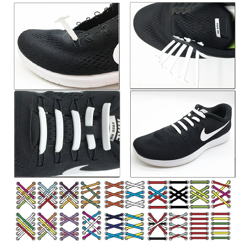 Silicone Shoelaces No Tie Shoelaces 16pcs/lot 12 colors Elastic Lace Shoelace Creative Lazy Silicone Laces Rubber Lace