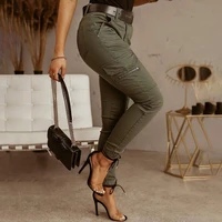 2021 women fashion casual pants women trousers solid pocket design slinky casual pants without belt