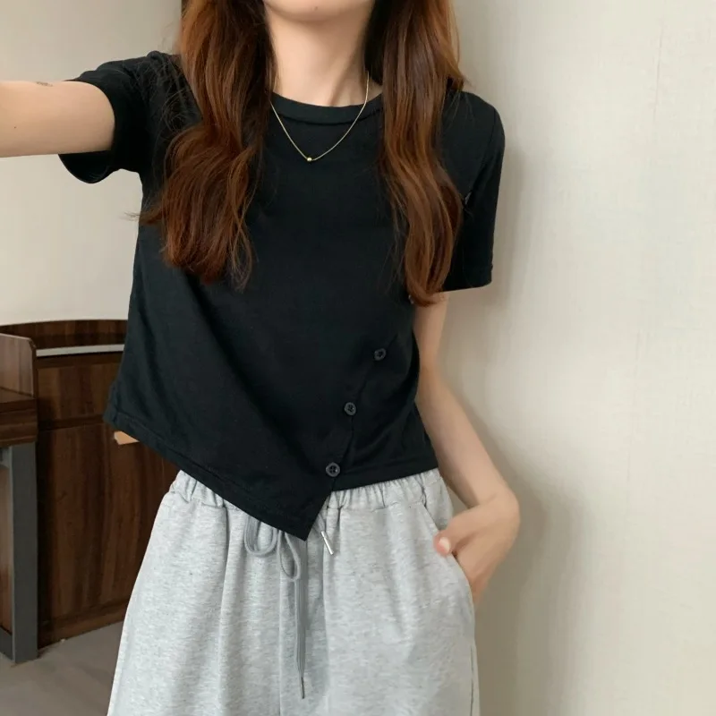 

Short-sleeved T-shirt Short Top Women's Umbilical Design Sense 2021 Summer New Bottoming Top