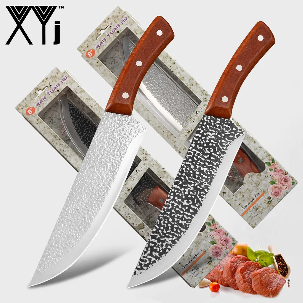XYj 8 дюймов Kiritsuke нож шеф повара полностью Tang Кливер кованые столовые приборы