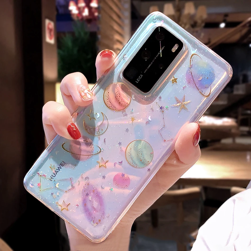 Planet с блестящими звездочками чехол для телефона Samsung S21 S10 плюс A51 A71 S20 FE A21S A42 A50 A70