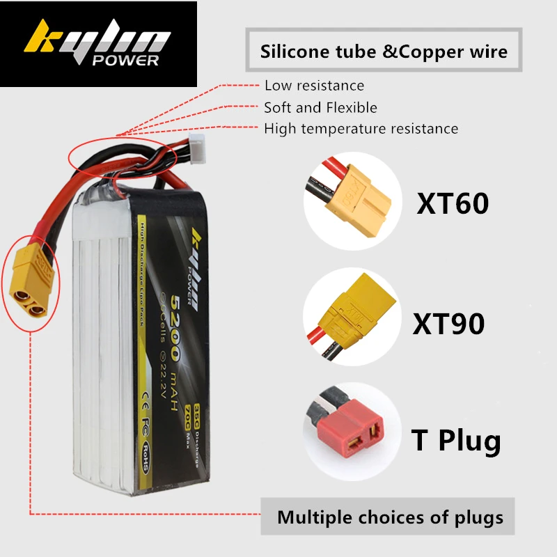 Lipo battery 6S 22.2V 5200mAH 35C/70C Max Large capacity RC Drones airplane high rate Lithium Battery | Игрушки и хобби