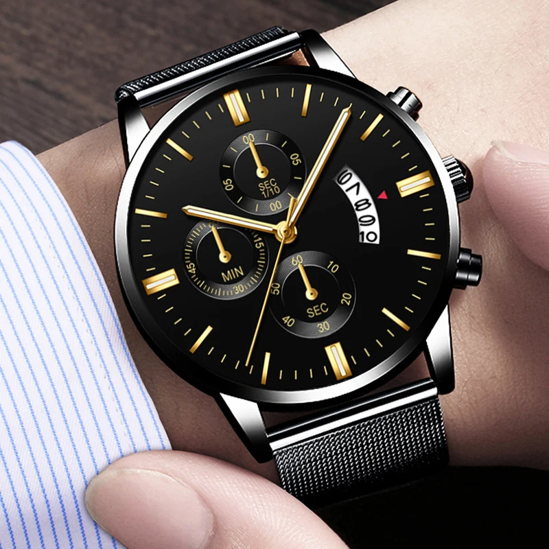 

Fashion Mens Watches Luxury Men Stainless Steel Mesh Belt Quartz Wrist Watch Man Business Casual Leather Watch relogio masculino