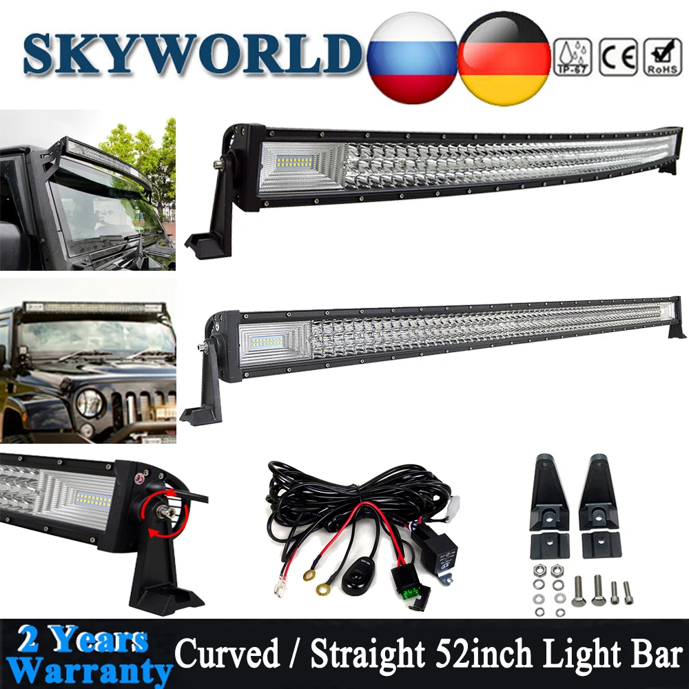 

Straight / Curved Light Bar 675W 52" Offroad 3 Row LED Bar 12V 24V for Jeep Truck Trailer 4x4 SUV UAZ Lada Driving Lamp Tractor