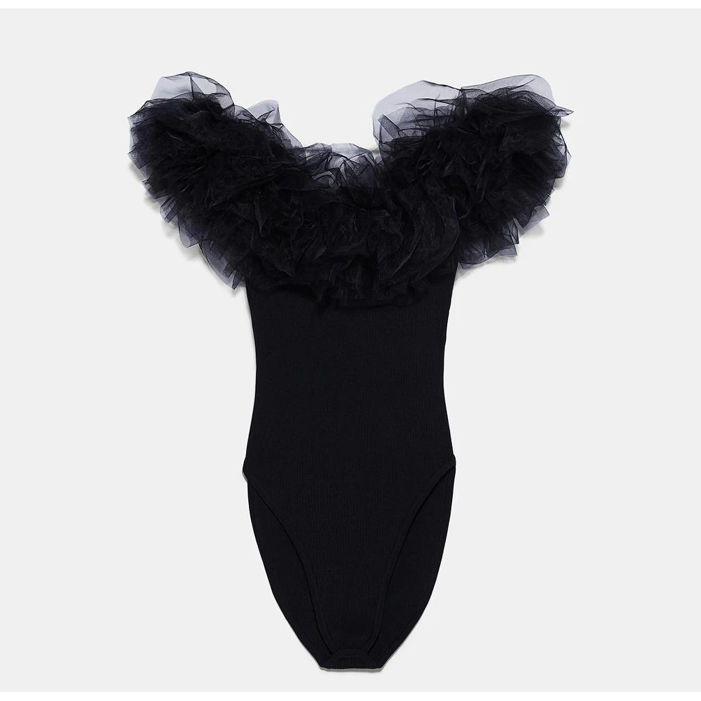 Женские сексуальные и Клубные комбинезоны черные с v образным вырезом рюшами