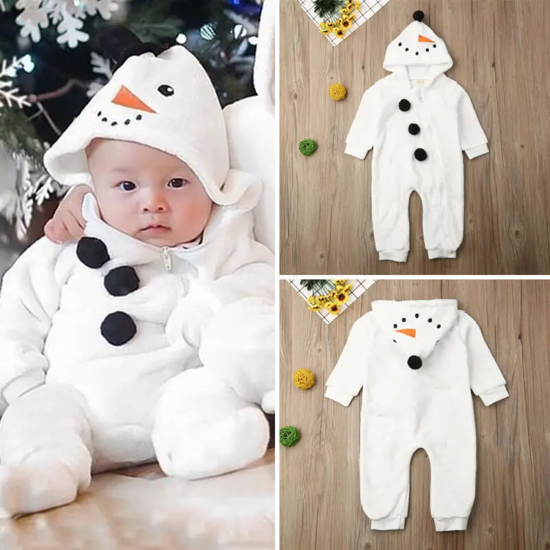 

US Newborn Baby Girl Boy Fleece Clothes Snowman Romper Bodysuit Jumpsuit Outfits