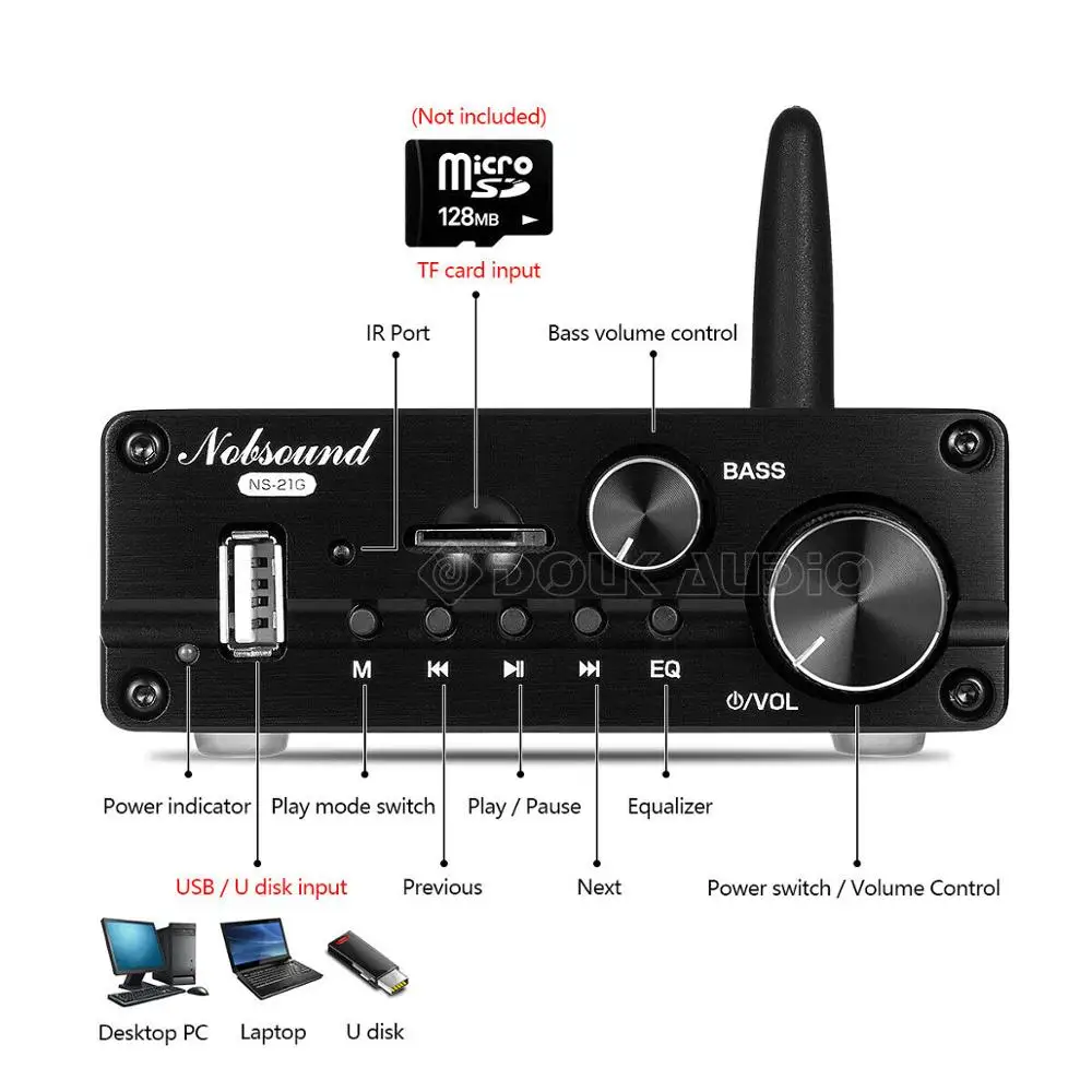 Усилитель мощности Douk audio Mini Bluetooth 5 0 класс D 2 1 Hi-Fi стерео аудио сабвуфер Amp USB/ AUX/