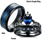 Парное кольцо из нержавеющей стали, мужское кольцо из сплава, черное заполненное синее женское свадебное кольцо