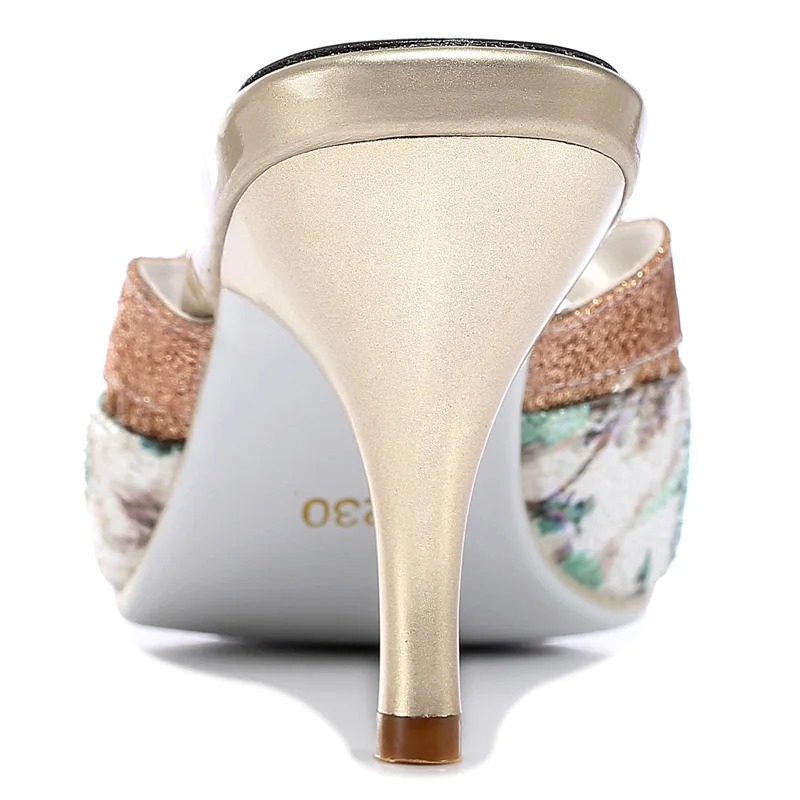 

Summer New Fashion Women Slippers Water Drill High Heels Ink Painting Women Sandals Peep Toe Women Shoes 3-54