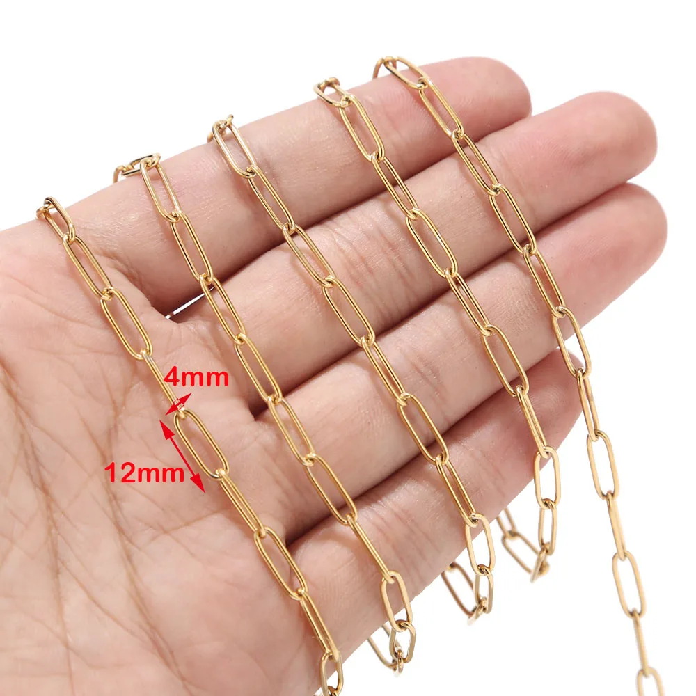 Gold D chain 1 метр 4 мм ширина новейший дизайн нержавеющая сталь золото овальные звенья цепи Rolo фурнитура подходит для изготовления ювелирных изделий - Цвет: Gold D chain