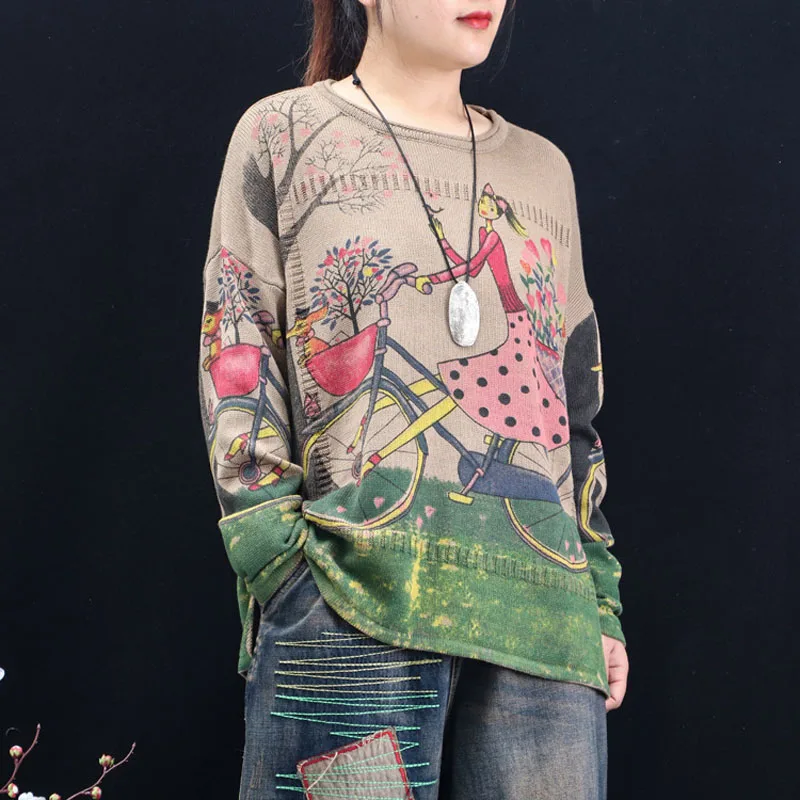 Kawaii вязаный свитер с цветочным узором для девочек женские пуловеры круглым