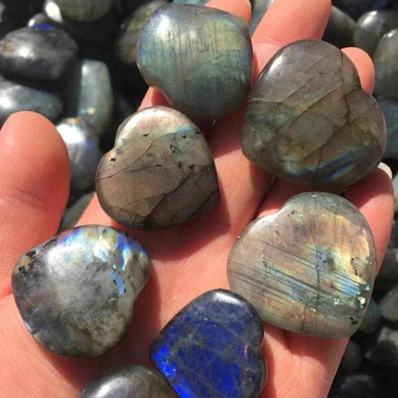 Натуральный Лабрадорит в форме сердца хрустальный камень кулон Лунный тонущий