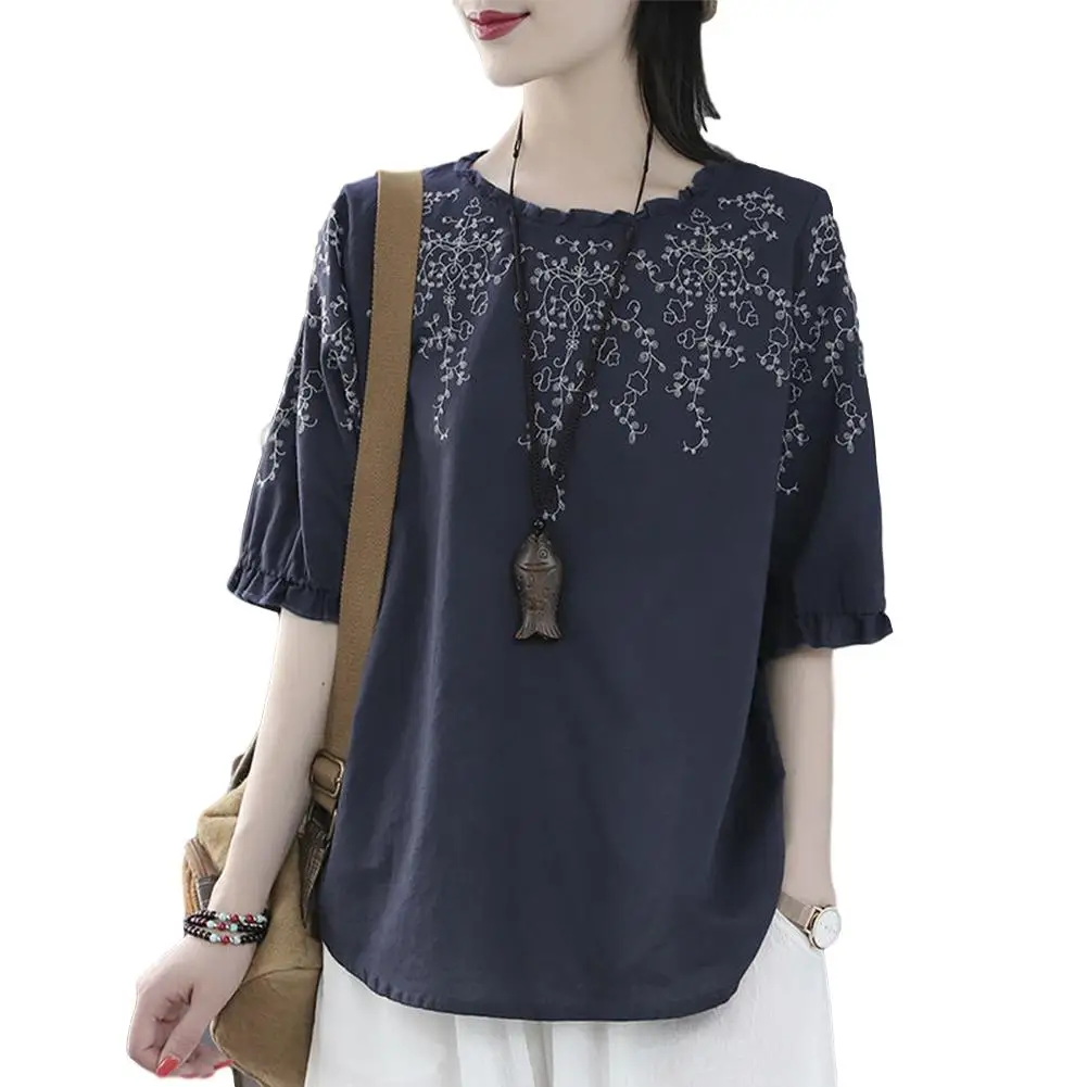 

Женская футболка большого размера MISSKY, летняя тонкая Кружевная футболка с коротким рукавом-фонариком в стиле ретро, новинка 2020