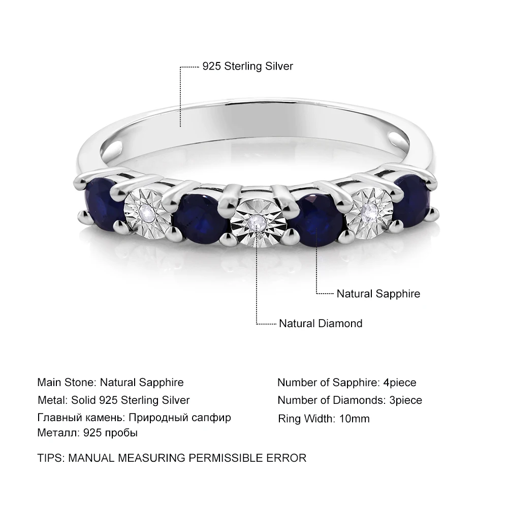 GemStoneKing 925 пробы серебряные ювелирные изделия 0,029 Cttw кольцо с бриллиантами для женщин круглый сапфир и белый бриллиант обручальные кольца