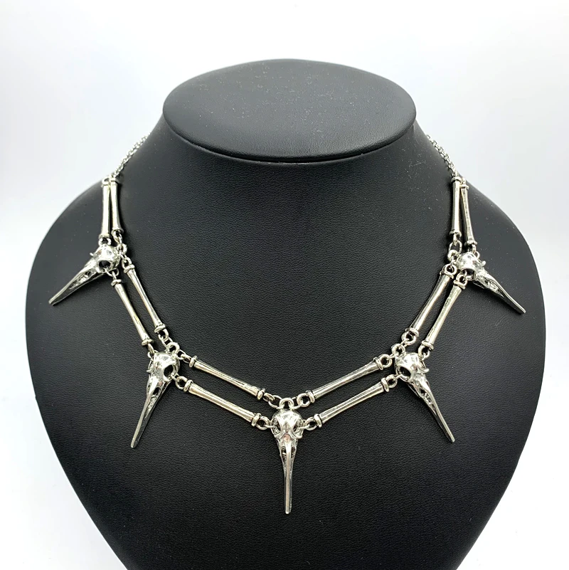 Кулон с вороном в стиле бохо ожерелье унисекс серебряным черепом и