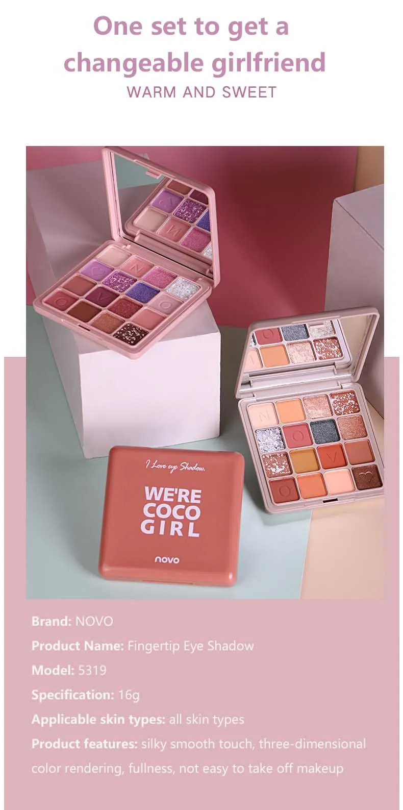 Макияж Novo тени для век Палитра 16 цветов мерцающие высоко пигментированные