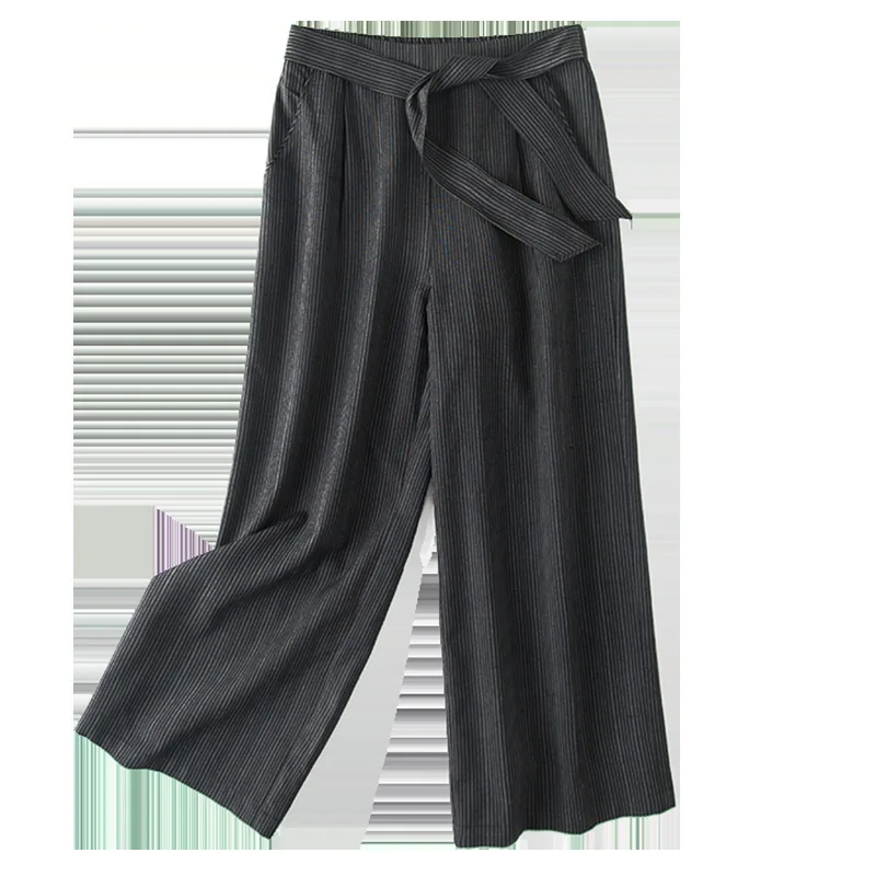 

New women s casual SILK pants noble temperament stripes wide legs show thin bow pocket weighs heavily h0217