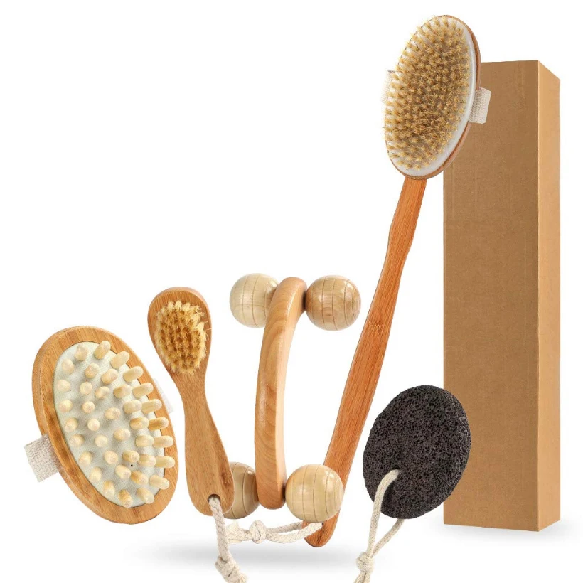

Exfoliatinbath Brush Combination Suit Wooden Massage Body Brush Detachable Long Handle Dry Brush
