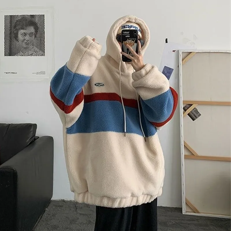 Толстовка мужская флисовая в полоску хипстерский стиль свободная повседневная