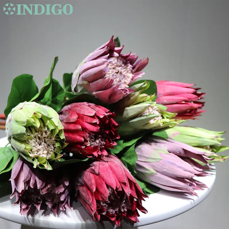INDIGO -Protea Cynaroides Princess Flower Large Size Real Touch Artificial Flower Wedding Flower Party Event Decoration Dropship