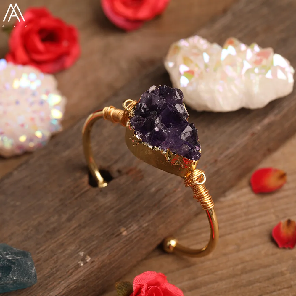 

Женский браслет из натурального аметиста и кварца, в стиле бохо