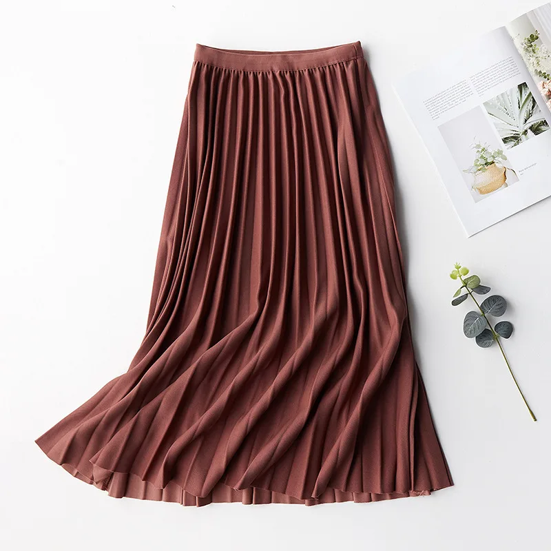 2020 Весенняя женская плиссированная юбка с высокой талией женские трапециевидные